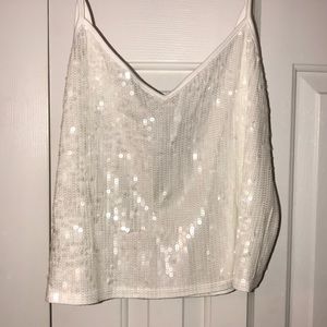 Express White Sequins Crop Tank Top